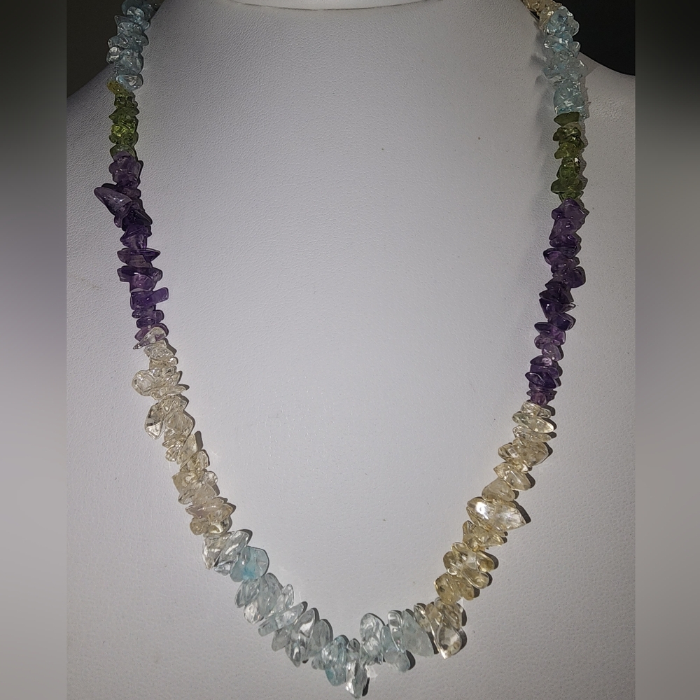 Amethyst Citrine Aquamarine And Peridot Chip Necklace